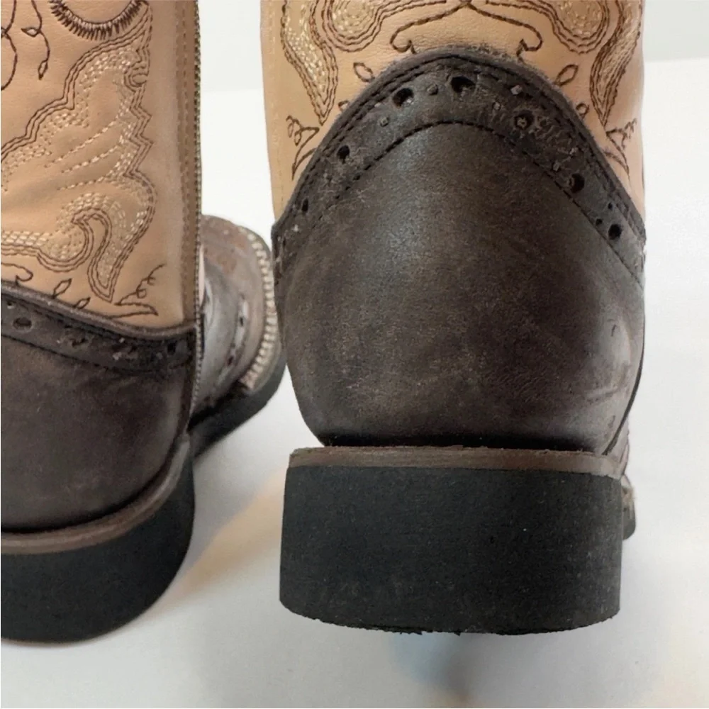 Kids White Diamonds Boots Square Toe Zipper Brown Beige Embroidered